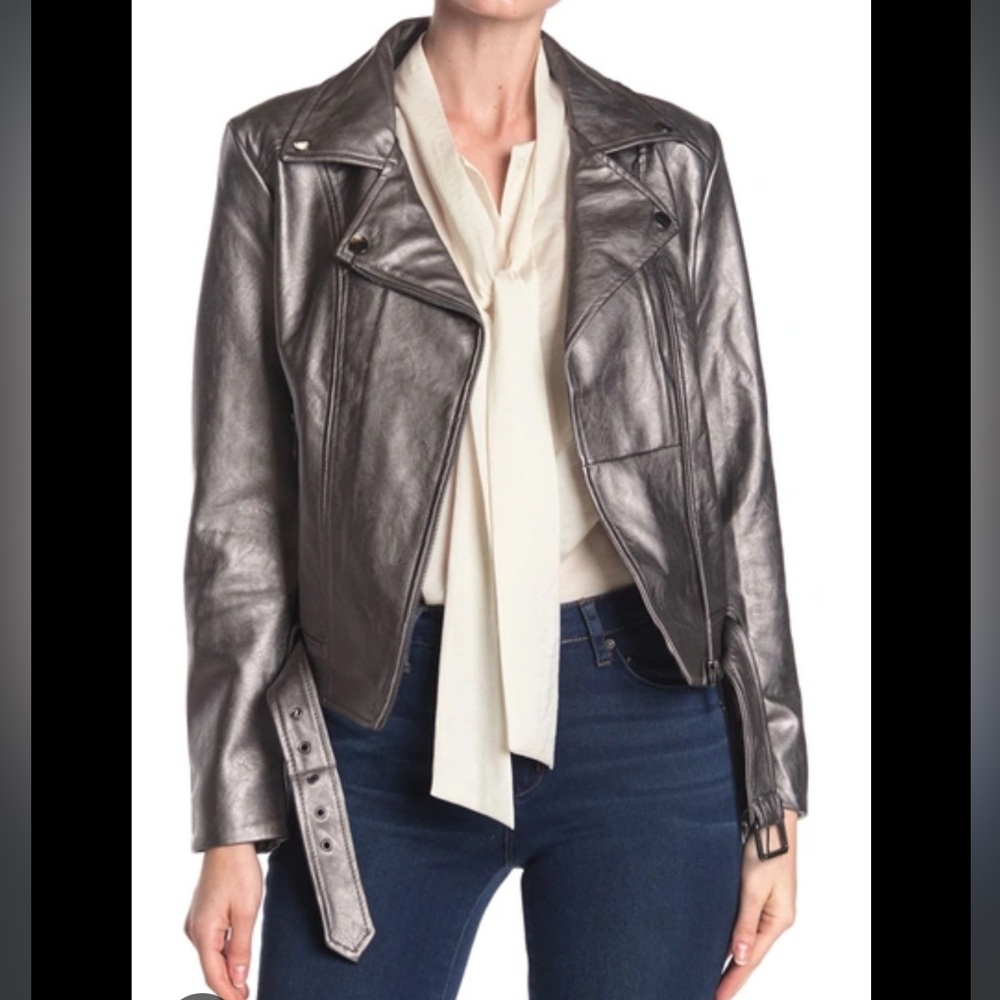 Elodie Faux Leather Moto Jacket- Gunmetal